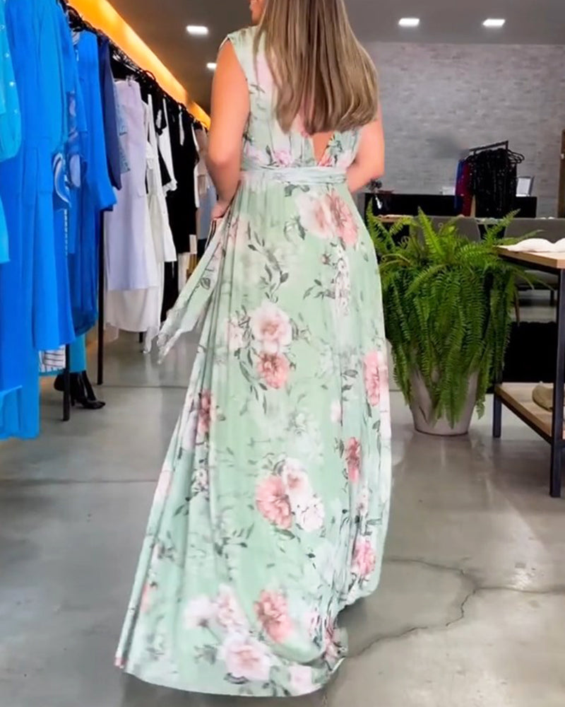 Venesa™ | Elegantes ärmelloses V-Ausschnitt Kleid mit Blumenmuster