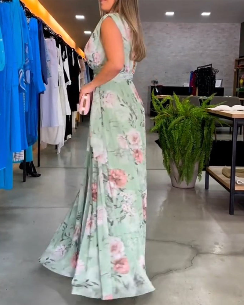 Venesa™ | Elegantes ärmelloses V-Ausschnitt Kleid mit Blumenmuster