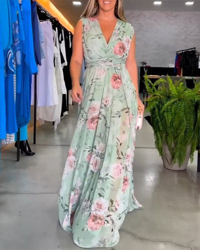 Venesa™ | Elegantes ärmelloses V-Ausschnitt Kleid mit Blumenmuster