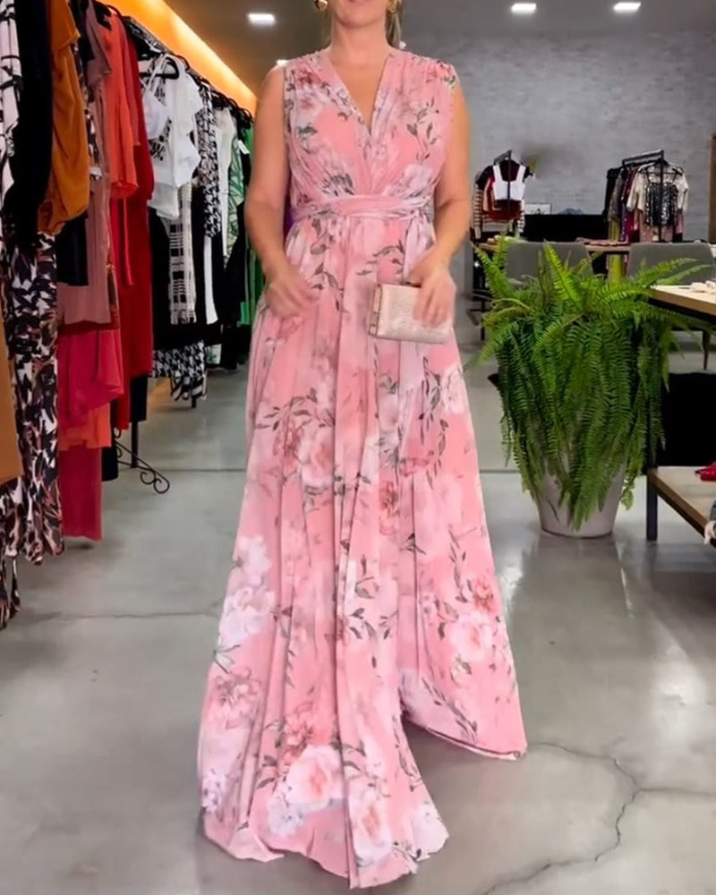 Venesa™ | Elegantes ärmelloses V-Ausschnitt Kleid mit Blumenmuster