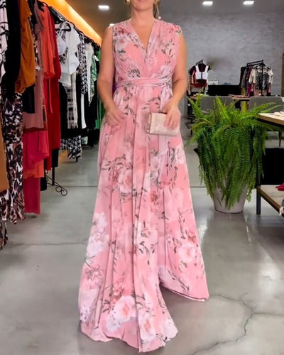 Venesa™ - Elegantes ärmelloses V-Ausschnitt Blumendruckkleid