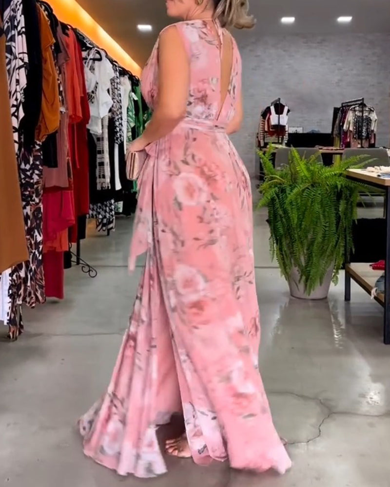 Venesa™ | Elegantes ärmelloses V-Ausschnitt Kleid mit Blumenmuster