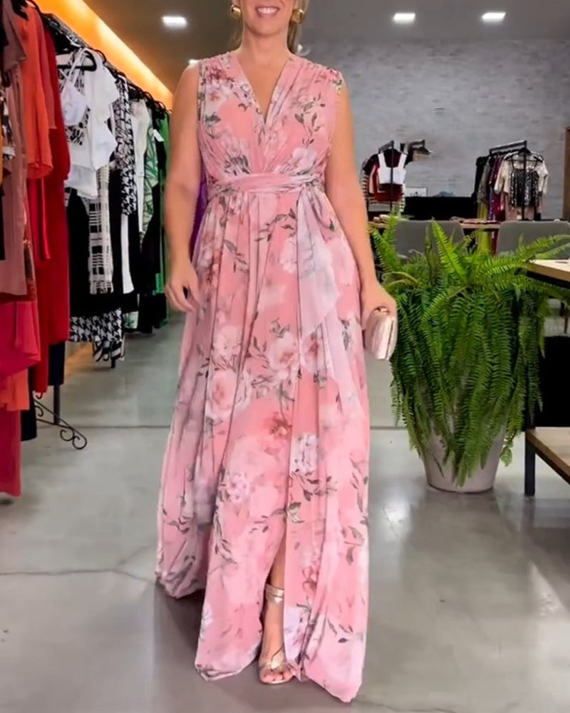 Venesa™ | Elegantes ärmelloses V-Ausschnitt Kleid mit Blumenmuster