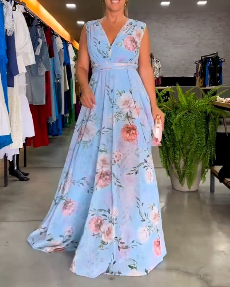 Venesa™ | Elegantes ärmelloses V-Ausschnitt Kleid mit Blumenmuster