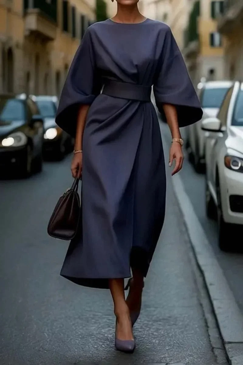 Rita - Elegantes Kleid Mit Laternenärmeln Und Gürtel