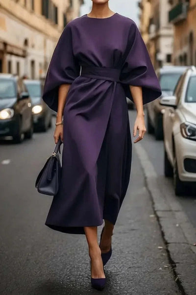 Rita - Elegantes Kleid Mit Laternenärmeln Und Gürtel