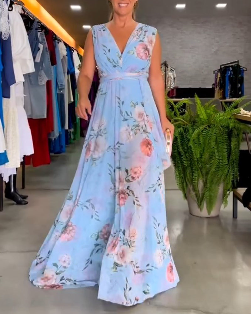Venesa™ | Elegantes ärmelloses V-Ausschnitt Kleid mit Blumenmuster