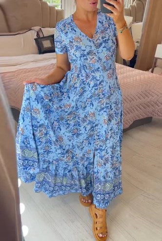 Alisa™ | V-Ausschnitt Kleid mit Blumenmuster