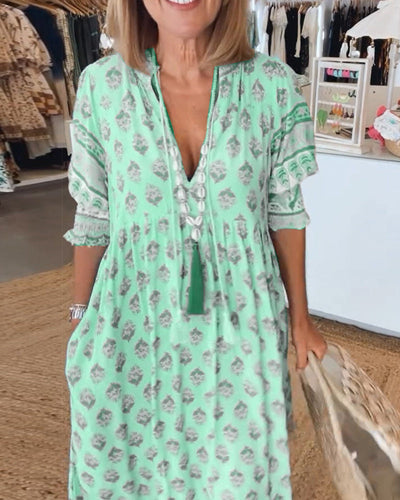 Modena™ - Lässiges bedrucktes V-Ausschnitt-Kleid mit halben Ärmeln