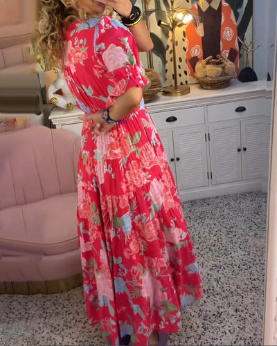 Catrisa™ | Blumendruck V-Ausschnitt Kleid mit Taschen