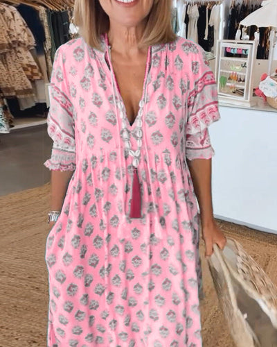Modena™ - Lässiges bedrucktes V-Ausschnitt-Kleid mit halben Ärmeln
