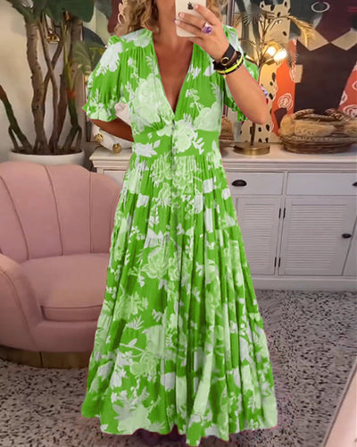 Catrisa™ | Blumendruck V-Ausschnitt Kleid mit Taschen