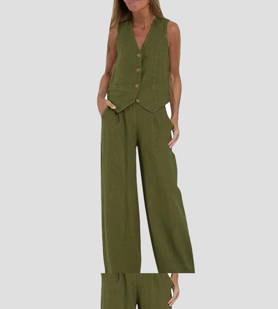 Aira | Knopf-Top-Weste & Weitbeinige Hose Set