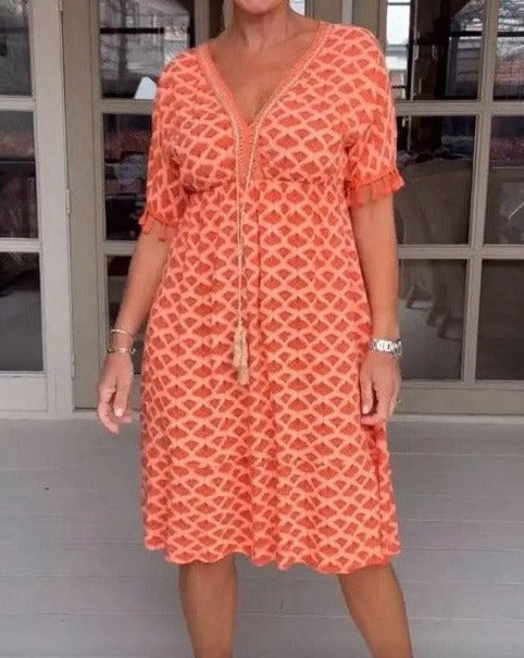 Aisha™ | Bequemes, lockeres V-Ausschnitt Midi-Kleid