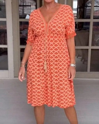 Aisha™ | Bequemes, lockeres V-Ausschnitt Midi-Kleid