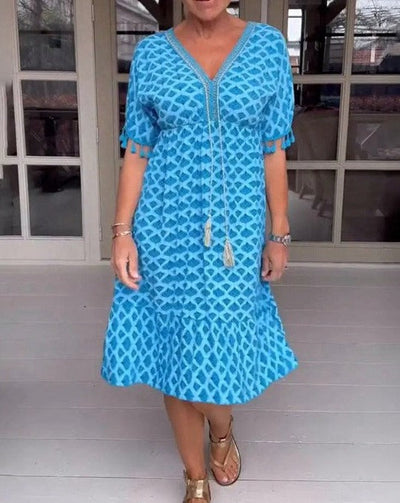 Aisha™ | Bequemes, lockeres V-Ausschnitt Midi-Kleid