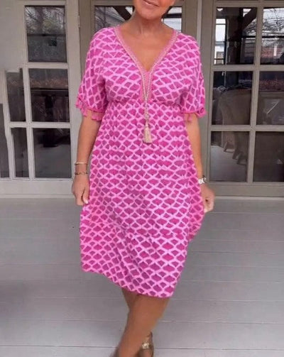 Aisha™ | Bequemes, lockeres V-Ausschnitt Midi-Kleid