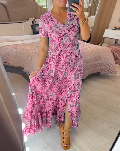 Alisa™ | V-Ausschnitt Kleid mit Blumenmuster