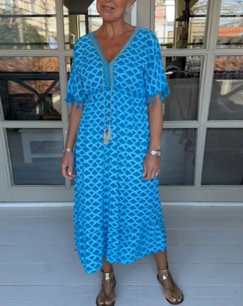 Aisha™ | Bequemes, lockeres V-Ausschnitt Midi-Kleid