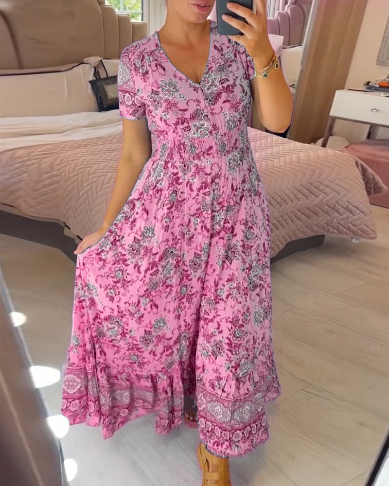 Alisa™ | V-Ausschnitt Kleid mit Blumenmuster