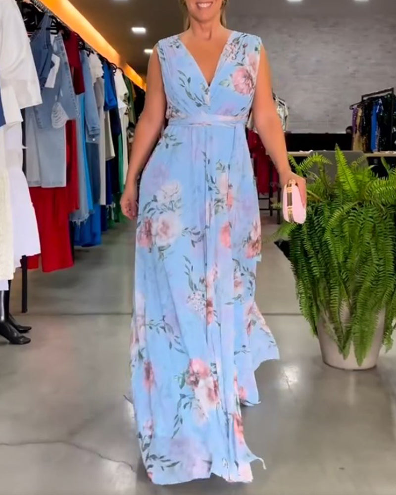 Venesa™ | Elegantes ärmelloses V-Ausschnitt Kleid mit Blumenmuster