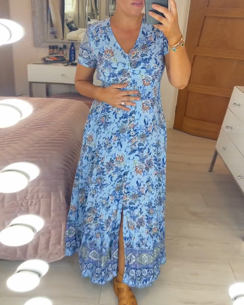 Alisa™ | V-Ausschnitt Kleid mit Blumenmuster