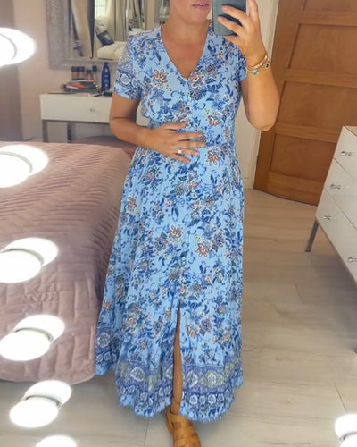 Alisa™ | V-Ausschnitt Kleid mit Blumenmuster