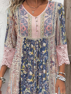Rebeca™ - Kleid mit Vintage-Druck und Spitze