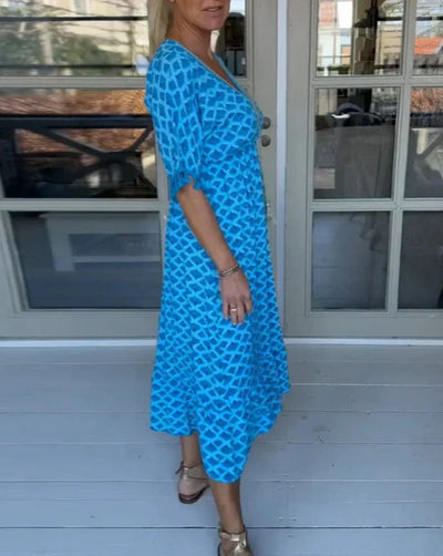 Aisha™ | Bequemes, lockeres V-Ausschnitt Midi-Kleid