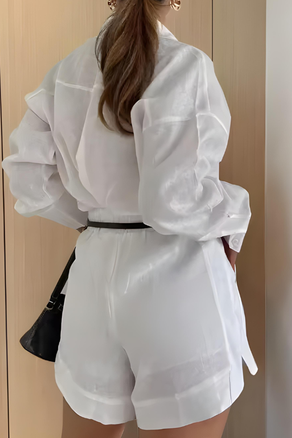 Braylee - Lockere Bluse mit langen Ärmeln und Shorts Set