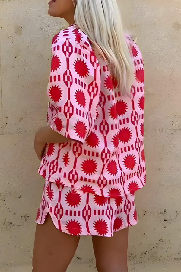 Cecilia - Bedrucktes Shirt und Shorts-Set im Strandstil