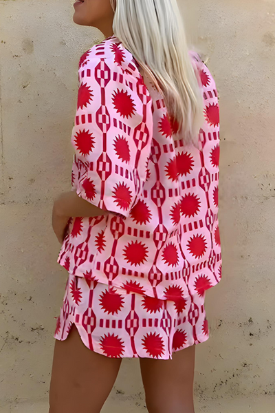 Cecilia - Bedrucktes Shirt und Shorts-Set im Strandstil