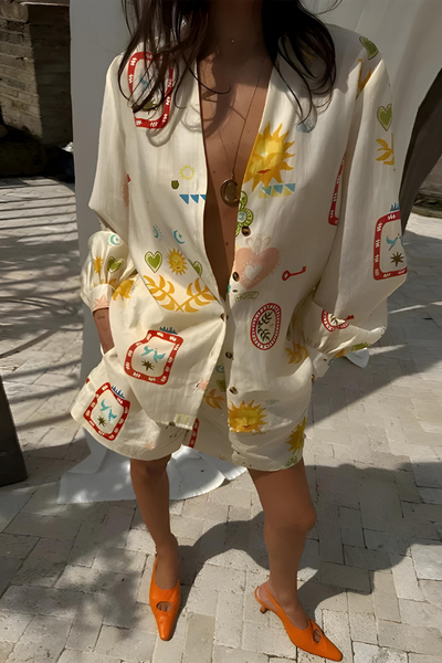 Alexa - Bedrucktes Langarmshirt und Shorts-Set