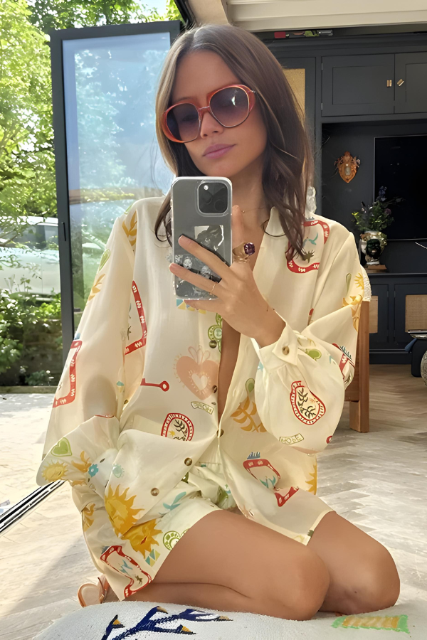 Alexa - Bedrucktes Langarmshirt und Shorts-Set