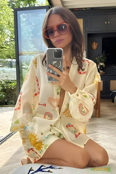 Alexa - Bedrucktes Langarmshirt und Shorts-Set