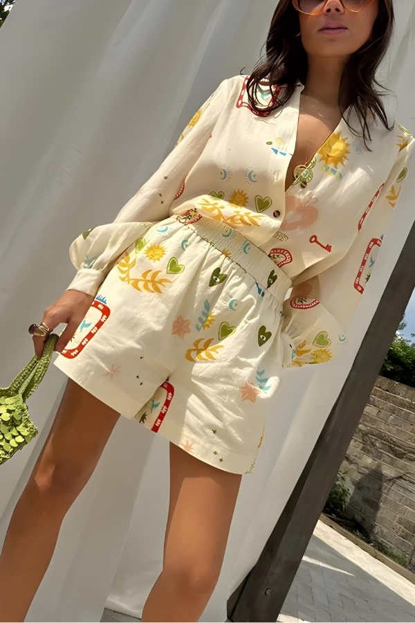Alexa - Bedrucktes Langarmshirt und Shorts-Set