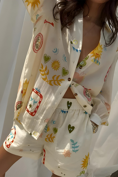 Alexa - Bedrucktes Langarmshirt und Shorts-Set