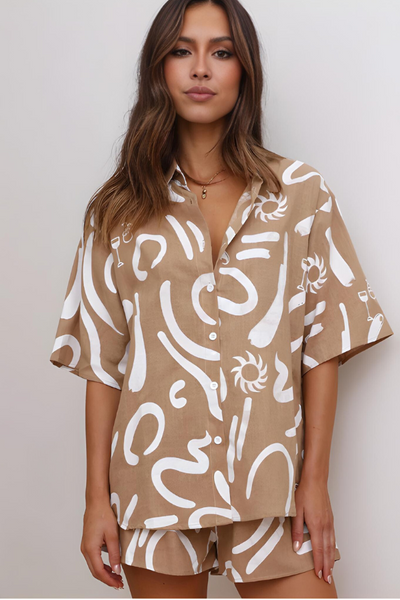 Brooke - Sommer Abstract Print Hemd und Shorts