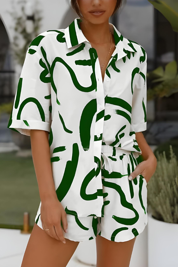 Brooke - Sommer Abstract Print Hemd und Shorts