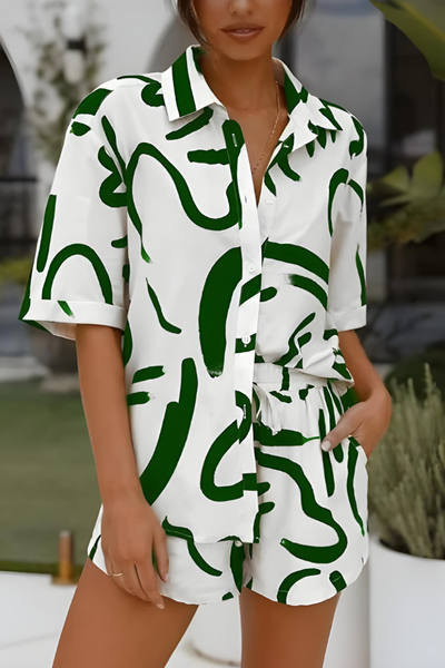 Brooke - Sommer Abstract Print Hemd und Shorts