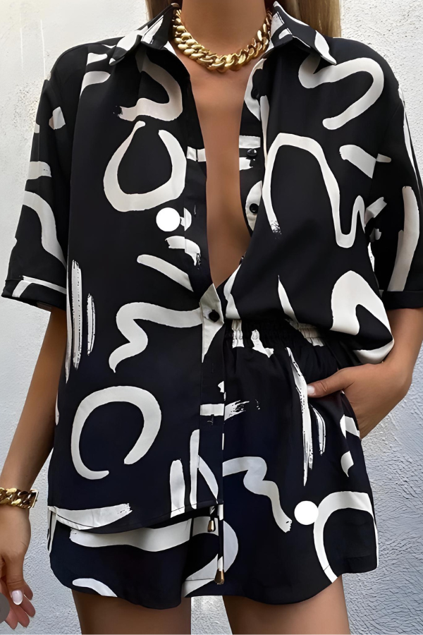 Brooke - Sommer Abstract Print Hemd und Shorts