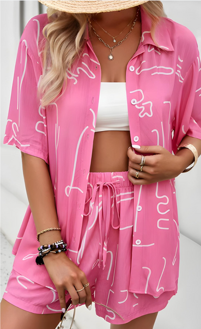 Carmen - Sommer Floral Bedrucktes Hemd und Shorts Set