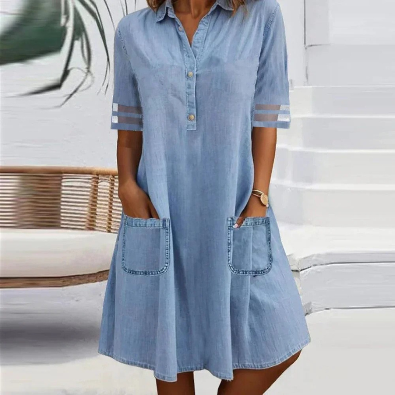Tammin – Lässiges Mini Jeans Kleid Mit Seitentaschen