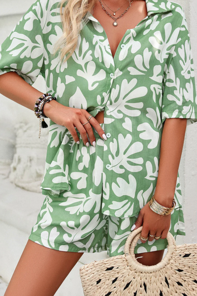 Carmen - Sommer Floral Bedrucktes Hemd und Shorts Set