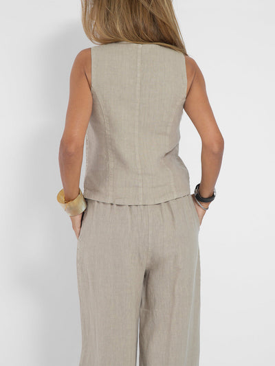 Aira | Knopf-Top-Weste & Weitbeinige Hose Set