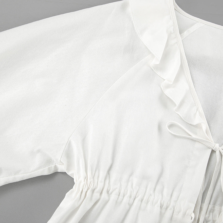 Alexa - Rüschenbluse mit Krawattenfront & Shorts Ensemble