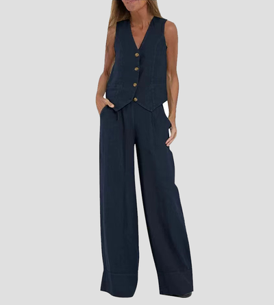 Aira | Knopf-Top-Weste & Weitbeinige Hose Set