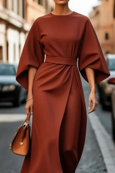 Rita - Elegantes Kleid Mit Laternenärmeln Und Gürtel