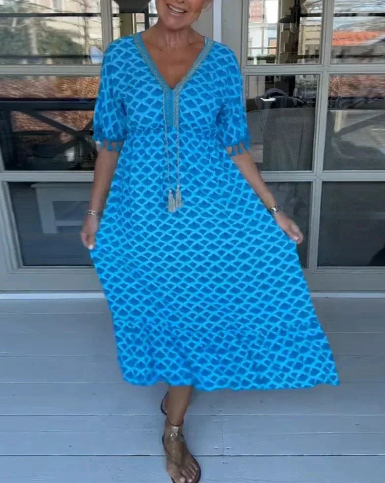 Aisha™ | Bequemes, lockeres V-Ausschnitt Midi-Kleid