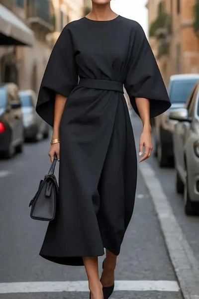 Rita - Elegantes Kleid Mit Laternenärmeln Und Gürtel